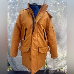 Awaknd Land mustard yellow all season weather parka big coat zip front hood